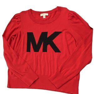 Michael Kors Women's Crimson Red Long Sleeve Black Logo Sweater Sz XL